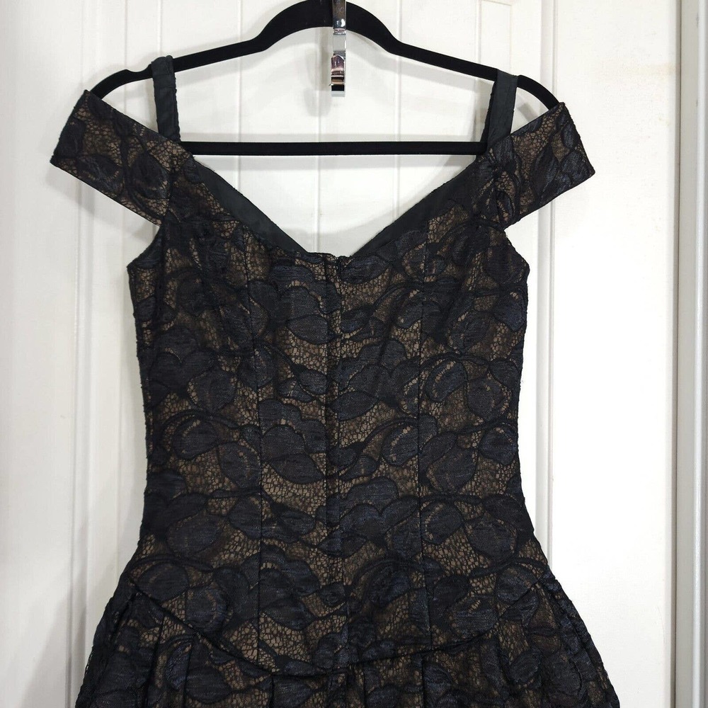 Victor Costa Womens Dress Vtg Black Lace Corset 80s Gothic Prom Puff Gown Size 4 - Picture 10 of 13